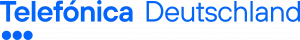 Logo von Telefónica Deutschland in blauer Schrift mit drei Punkten auf schwarzem Hintergrund.