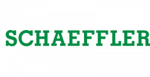 Logo von Schaeffler in grüner Schrift auf schwarzem Hintergrund.